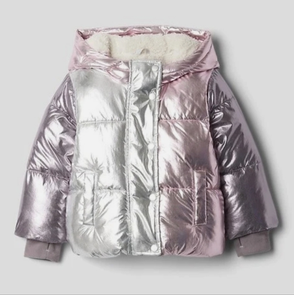 NWT Baby GAP Metallic Multi Color Block Puffer Jacket Size 12-18 Months